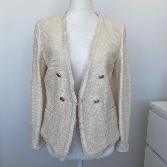 Mango Jackets & Coats Mango Cream Tweed Jacket Xs Poshmark